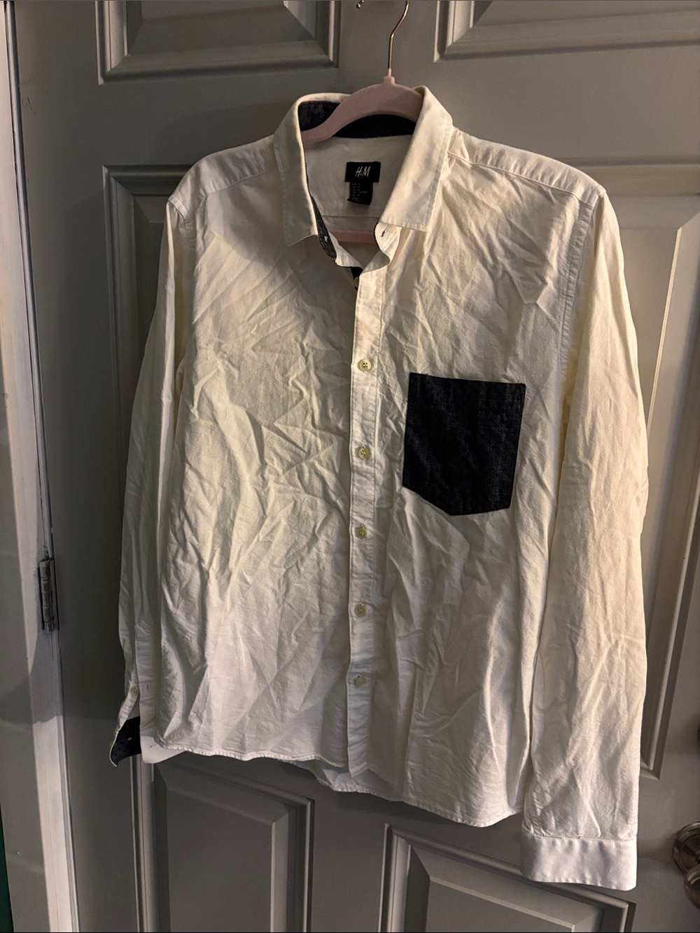 H&M Cream Button-Down Shirt with Black Chest Pocket